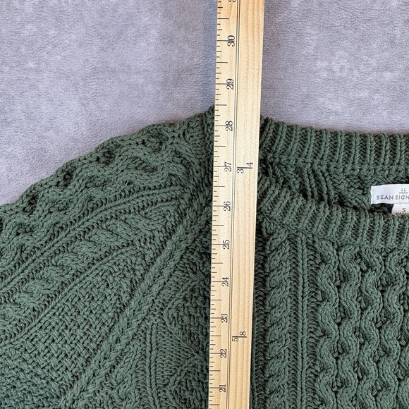 LL Bean Sweater Womens S Green Double L Cable Knit Crew Neck Pullover Textured - Picture 8 of 8